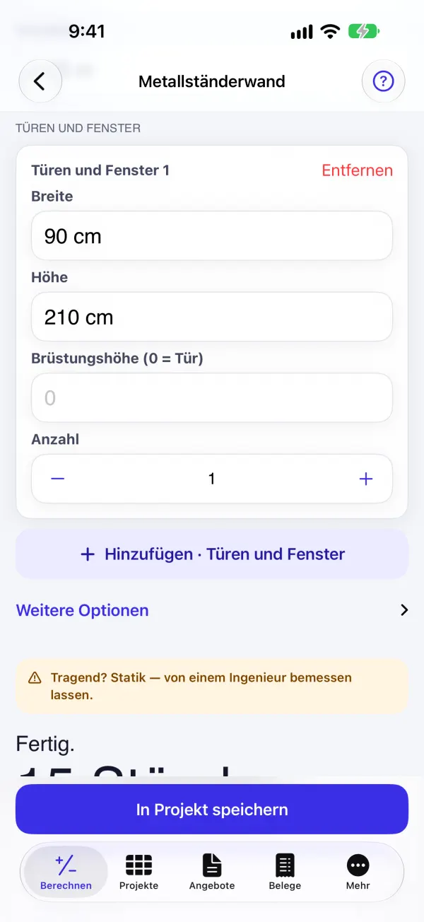 Ständer, Profile und Schrauben