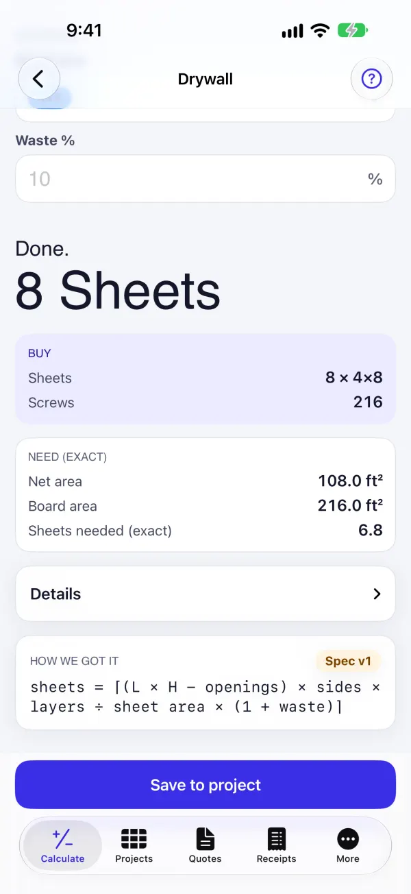 Sheets, screws, mud and tape