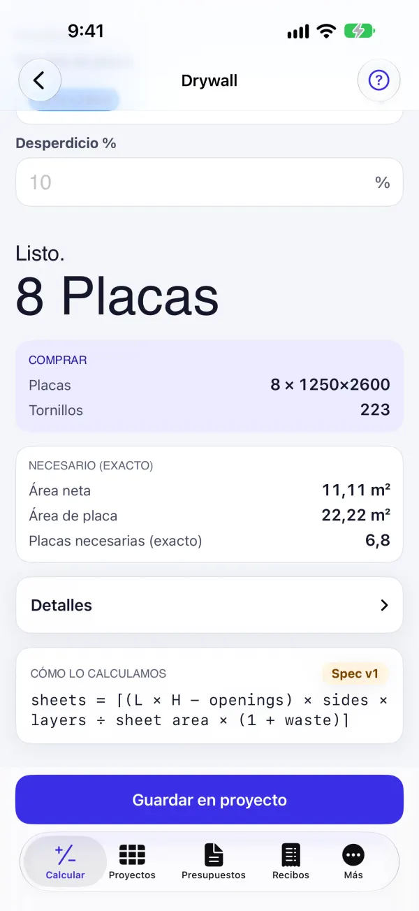 Placas, tornillos, masilla y cinta