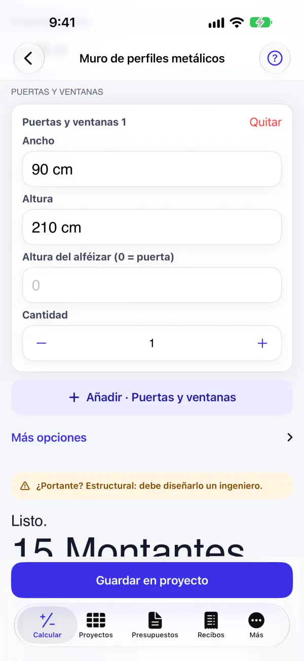 Montantes, canales y tornillos