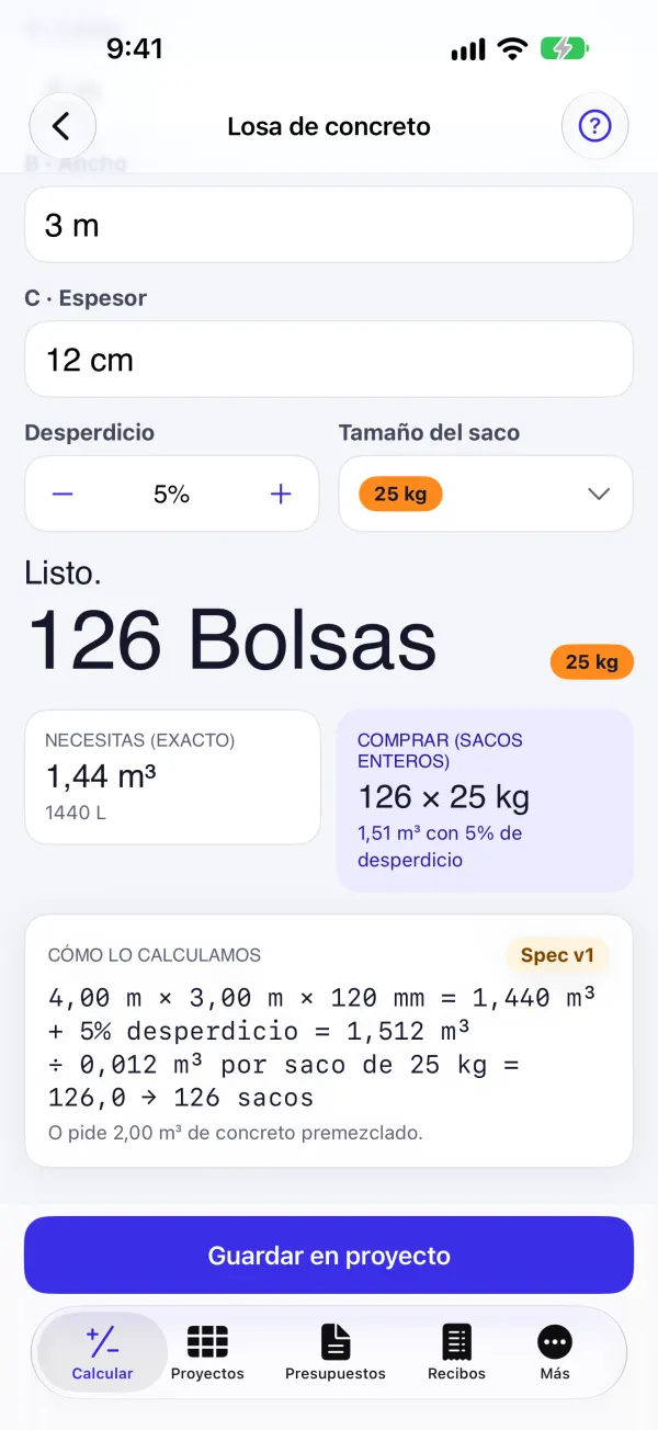 Losa de concreto con el diagrama