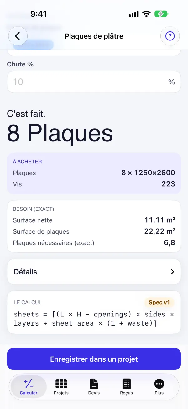Plaques, vis, enduit et bande