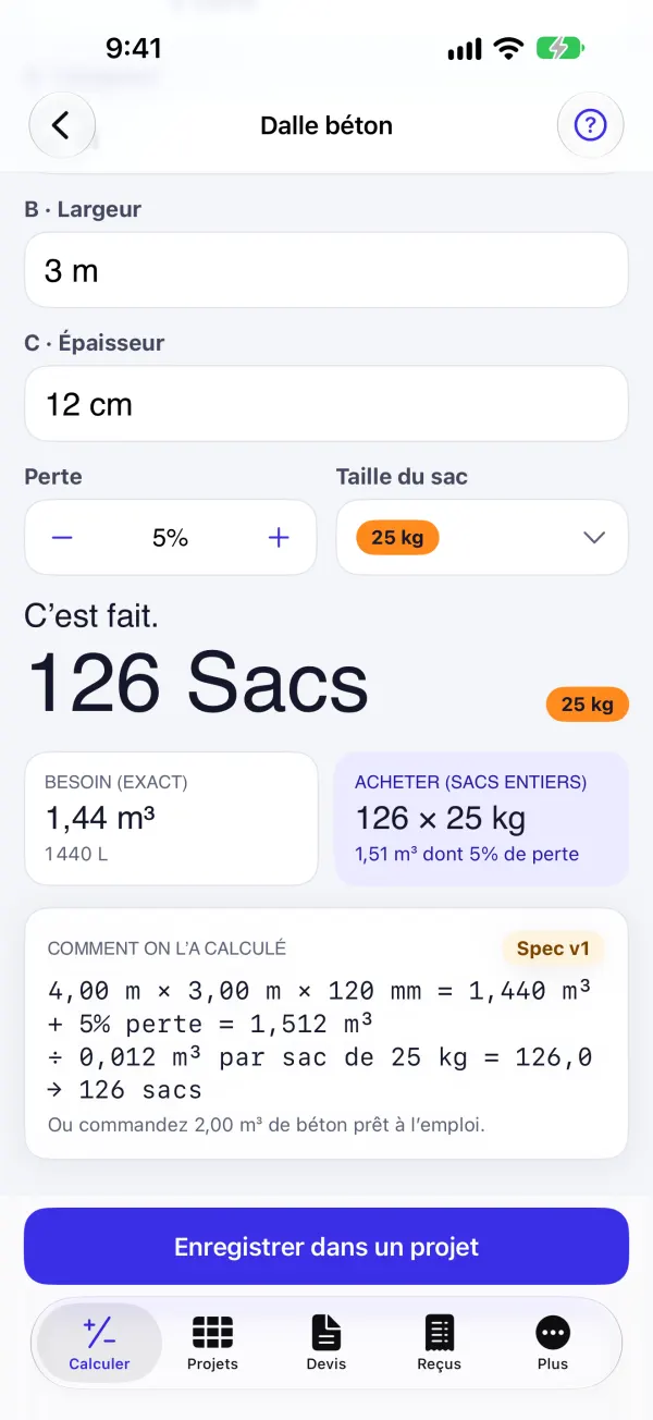 Dalle béton avec le schéma