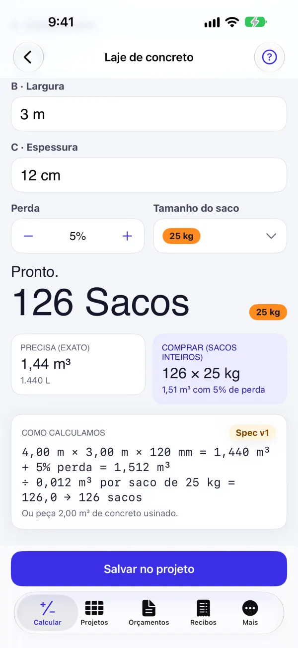 Laje de concreto com o diagrama
